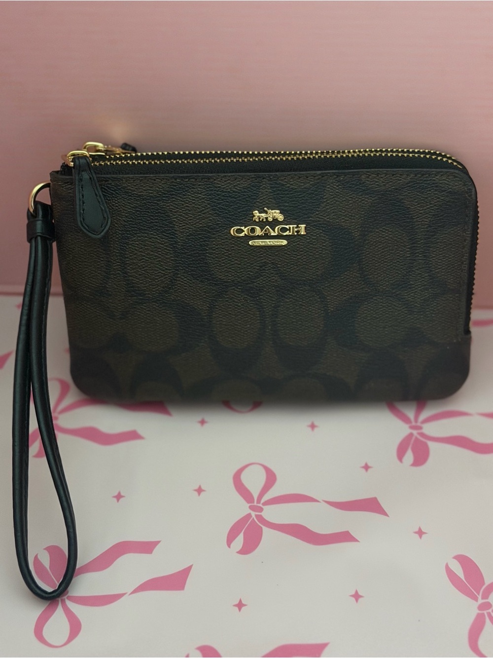 COACH Brown Signature Wristlet Wallet - GUC